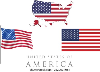 USA Vector Graphics: Flag, Map Outline, Heart Flag, Flowing Banner