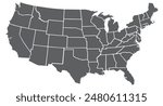 USA vector gray map isolated on white background. Editable and detailed map of the United States with outlined administrative divisions. Vector illustration.