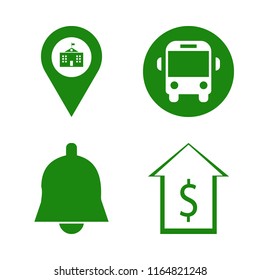 usa vector icons set. with bell, dollar, university location and school bus in set