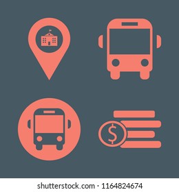 usa vector icons set. with dollar coins, school bus and university location in set