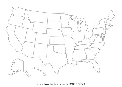 Mapa lineal vectorial USA. Mapa delgado de Estados Unidos.