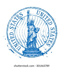 USA vector logo design template. Shabby stamp or United States, statue of liberty icons