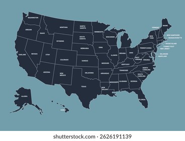 Mapa de Vector de Estados Unidos, Mapa Editable de Estados Unidos con Nombres de Estado