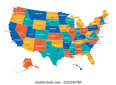 
USA vector map. High detailed illustration with borders and cities