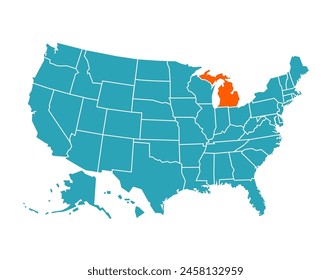 USA vector map with Michigan map prominent.