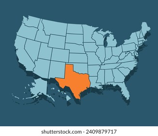 Mapa vectorial de EE.UU. con la prominación del mapa de Texas.
