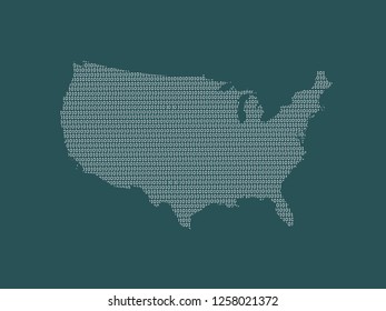 USA vector map using white binary digits on dark background to mean digital country and the advancement of technology illustration