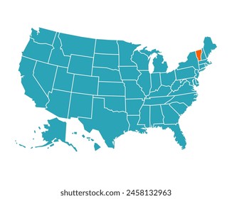 USA vector map with Vermont map prominent.