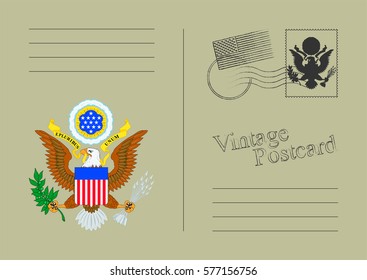 USA Vector Postcard. Old vintage back. Template design for your cards.