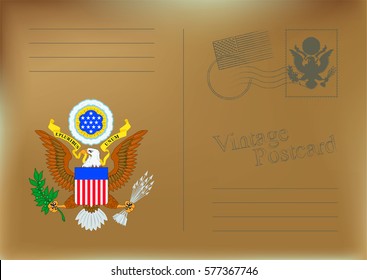 USA Vector Postcard. Old vintage grunge back. Template design for your cards.