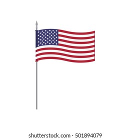 USA vector table flag template. Waving United States of America flag on a metallic pole, isolated on a white background. Flag stand, flagstaff