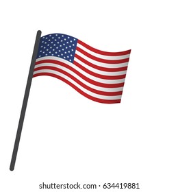 USA vector table flag template. Waving United States of America flag on a metallic pole, isolated on a white background. Flag stand, flagstaff