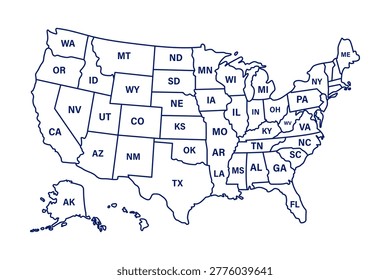 USA - vector united states map with letters sign of each state. 