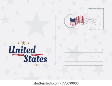 USA Vector vintage Postcard with american flag. Template for your design cards