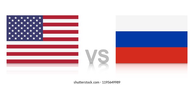 USA versus Russia. The United States of America against the Russian Federation. National flags with reflection. Vector Illustration EPS 10