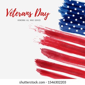 USA Veterans day background. Abstract grunge brushed flag with text. Template for banner, greeting card, invitation, poster, flyer, etc.