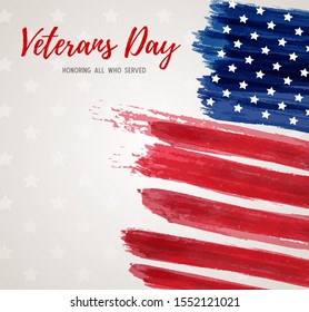 USA Veterans day background. Abstract grunge brushed flag with text. Template for banner, greeting card, invitation, poster, flyer, etc.