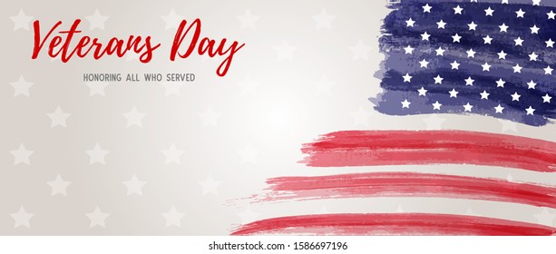 USA Veterans day background. Abstract grunge brushed flag with text. Template for United states of America national holiday. 