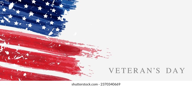 USA Veterans day background. Abstract grunge brushed flag with text. Template for United states of America national holiday. Horizontal banner.