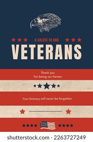 USA Veterans Day background. Flag colors with text. Template for banner. Honoring those who served. Greeting card. 