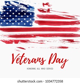 USA  Veterans day background. Vector abstract grunge brushed flag with text. Template for banner, greeting card, invitation, poster, flyer, etc.