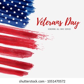 USA Veterans day background. Vector abstract grunge brushed flag with text. Template for banner, greeting card, invitation, poster, flyer, etc.