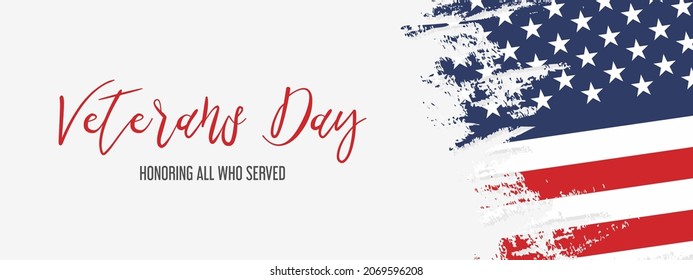Antecedentes en el día de los Veteranos de Estados Unidos. Bandera de grueso con el texto del vector abstracto. Plantilla para banner horizontal.