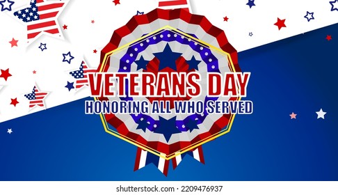 USA Veterans day background. Vector abstract grunge brushes flag with text. Template illustration. Place for text.