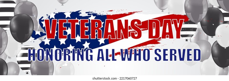 USA Veterans day background. Vector abstract grunge brushes flag with text. Template illustration. Place for text.