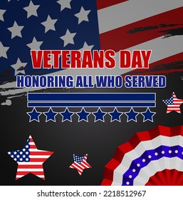 USA Veterans day background. Vector abstract grunge brushes flag with text. Template illustration. Place for text.