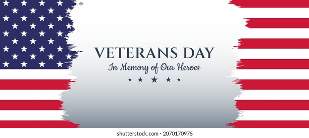 USA Veterans Day November 11 banner template design. In memory of our heroes.