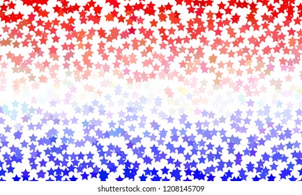 USA Veterans Day stars flying background. Holiday confetti in US flag colors for. Vector illustration. Red blue stars American patriotic backdrop. July 4 cool stardust.