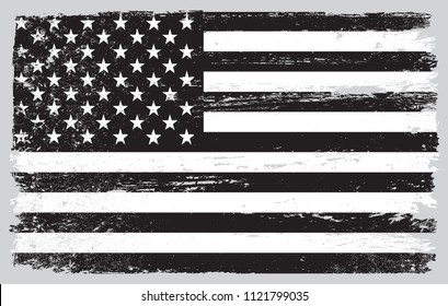 USA vintage flag.Black and white American flag in grunge style.
