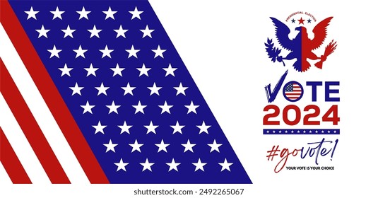 EEUU vota el 5 de noviembre de 2024 Ilustración vectorial con el emblema de POTUS y el símbolo del voto. Lo mejor para las propiedades de la campaña de las elecciones presidenciales de 2024. 