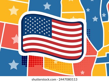 US-Wahlkarte und Flagge Amerikanische Präsidentschaftswahl Konzept Horizontal