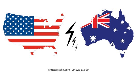 USA vs Australia. Map of United States of America and Australia 