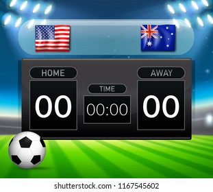 USA Vs Australia soccer scoreboard template illustration