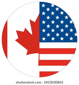 Estados Unidos vs Canadá. Bandera de los Estados Unidos de América y el Canadá en círculo redondo. 