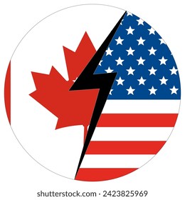 Estados Unidos vs Canadá. Bandera de los Estados Unidos de América y el Canadá en círculo redondo. 