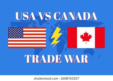 USA vs Canada Trade War Concept. Tariff Conflict and Global Trade Policy with Flag Illustration