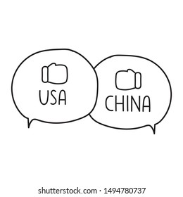 USA vs China conflict concept. Vector illustration on white background.