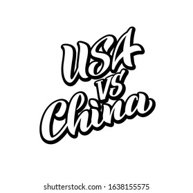 USA vs China conflict text  concept, vector lettering of hand drawn for projects, website. Vector illustration isolated on white background. EPS 10