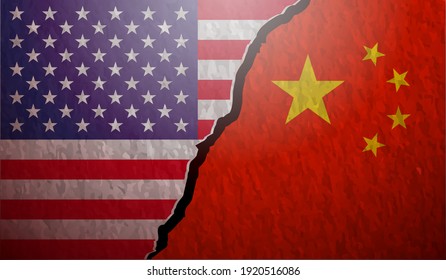 USA VS China Flags Stone Wall Texture Scalable Vector Background Illustration