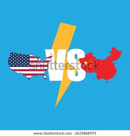 USA vs China with lightning and a map containing maps of the two countries, suitable for the USA and China trade war icon