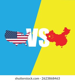 USA vs China with a map containing maps of the two countries, suitable for the USA and China trade war icon