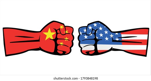 USA vs China trade war vector design. USA vs China hand fight. Conflict between USA and China. 
Vector illustration.