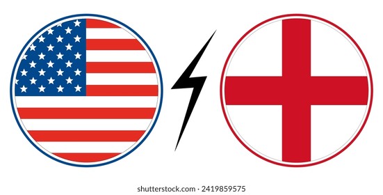 USA vs England. Flag of United States of America and England in circle shape