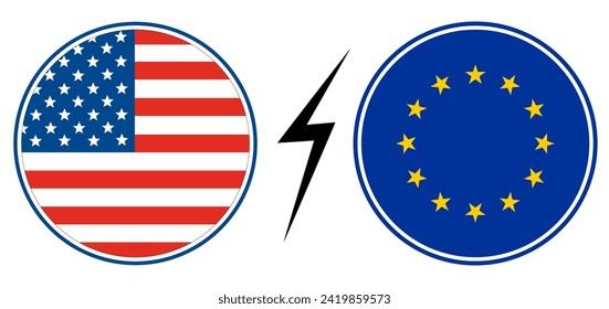 USA gegen EU. Flagge der Vereinigten Staaten von Amerika und der Europäischen Union in Kreisform