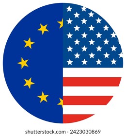Estados Unidos vs Unión Europea. Bandera de los Estados Unidos de América y de la Unión Europea en forma de círculo