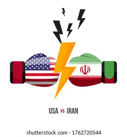 USA vs Iran. Concept of sports match, trade war, fight or war on border between america and iran. Vector illustration.